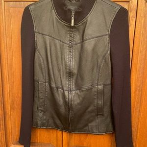 Size 10 black leather zip up sweater
